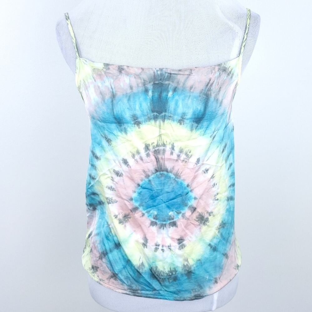 Olivaceous Tie-Day Spaghetti Strap Top Tank Small, Festival Boho Summer Shirt
